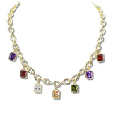 113080, 14K GOLD PLATED EMERALD CUT CZ CHARM CHAIN NECKLACE