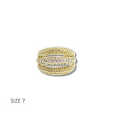 113081, 14K GOLD PLATED TEXTURED MULTI ROW CZ RING