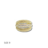 113081, 14K GOLD PLATED TEXTURED MULTI ROW CZ RING