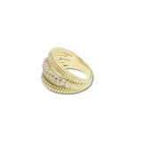 113081, 14K GOLD PLATED TEXTURED MULTI ROW CZ RING