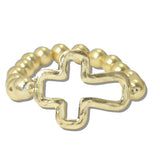 113083, HAMMERED CUTOUT CROSS BEADED STRETCH BRACELET