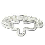 113083, HAMMERED CUTOUT CROSS BEADED STRETCH BRACELET