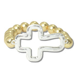 113083, HAMMERED CUTOUT CROSS BEADED STRETCH BRACELET