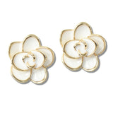 113087, ENAMEL CAMELLIA FLOWER STUD EARRINGS