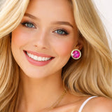 113088, TEXTURED BEZEL CRYSTAL STUD EARRINGS
