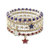 113097, USA PATRIOTIC STAR CHARM MULTI LAYERED STRETCH BRACELET