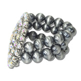 113117, WESTERN AB CRYSTAL CONCHO TRIPLE STRAND BEAD STRETCH BRACELET
