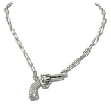 113130, WESTERN ENGRAVED PISTOL PAPERCLIP CHAIN NECKLACE