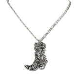 113134, WESTERN FLORAL COWBOY BOOT PAPERCLIP CHAIN NECKLACE