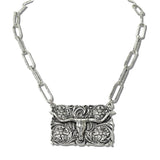 113135, WESTERN FLORAL LONGHORN STEER HEAD SKULL PAPERCLIP CHAIN NECKLACE