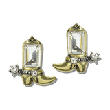 113152, WESTERN CRYSTAL COWBOY BOOT SPUR STUD EARRINGS