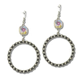 113156, WESTERN TURQUOISE STONE AND AB CRYSTAL BEADED HOOP DROP EARRINGS