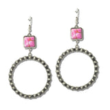 113156, WESTERN TURQUOISE STONE AND AB CRYSTAL BEADED HOOP DROP EARRINGS