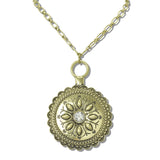 113160, WESTERN ARTISAN FLORAL LARGE MEDALLION PENDANT NECKLACE