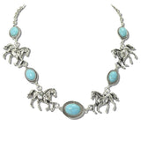 113164, WESTERN HORSE TURQUOISE AND CLEAR STONE LINK NECKLACE