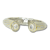 113171, 14K GOLD PLATED OVAL CZ HINGED CUFF BRACELET
