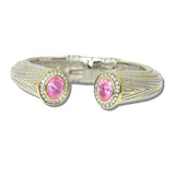113171, 14K GOLD PLATED OVAL CZ HINGED CUFF BRACELET