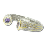 113171, 14K GOLD PLATED OVAL CZ HINGED CUFF BRACELET