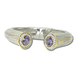 113171, 14K GOLD PLATED OVAL CZ HINGED CUFF BRACELET