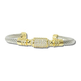 113172, 14K GOLD PLATED CZ TWISTED CABLE CUFF BRACELET