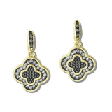 113176, 14K GOLD PLATED PAVE CZ QUATREFOIL DROP EARRINGS