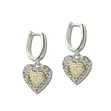 113179, 14K GOLD PLATED TWO TONE PAVE CZ FILIGREE HEART DROP EARRINGS