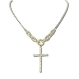 113180, 14K GOLD PLATED TWO TONE PAVE CZ CROSS PENDANT NECKLACE