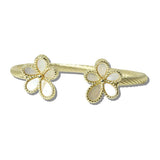 113185, 14K GOLD PLATED FLOWER BLOSSOM CABLE CUFF BRACELET