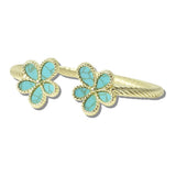 113185, 14K GOLD PLATED FLOWER BLOSSOM CABLE CUFF BRACELET