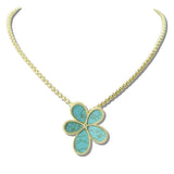 113187, 14K GOLD PLATED FLOWER BLOSSOM PENDANT NECKLACE