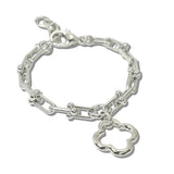 113188, 14K GOLD PLATED LINK OPEN CLOVER CHARM BRACELET