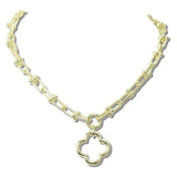 113190, 14K GOLD PLATED LINK OPEN CLOVER PENDANT NECKLACE, 2049G_MX