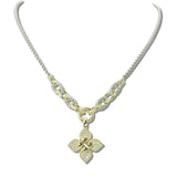 113194, 14K GOLD PLATED TWO TONE PAVE CZ QUATREFOIL PENDANT NECKLACE