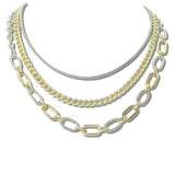 113197, 14K GOLD PLATED TWO TONE MULTI STRAND LAYERED CHAIN NECKLACE