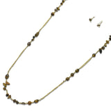 113207, METALLIC ORGANIC STONE LONG STRAND NECKLACE