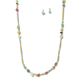 113207, METALLIC ORGANIC STONE LONG STRAND NECKLACE