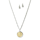 113208, TWO TONE COIN MEDALLION LONG PENDANT NECKLACE