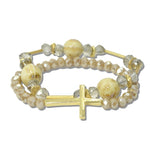 113211, METALLIC CROSS 2 PIECE BEADED STRETCH BRACELET