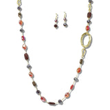 113213, HAMMERED OVAL LINK BEADED LONG NECKLACE