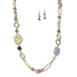 113214, HAMMERED DISC AND MULTI LINK LONG NECKLACE