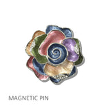 113216, ENAMEL FLOWER FABRIC SAFE MAGNETIC PIN