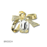 113220, ANTIQUE METALLIC BOW RECTANGLE CRYSTAL BROOCH PIN