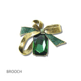 113220, ANTIQUE METALLIC BOW RECTANGLE CRYSTAL BROOCH PIN