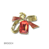 113220, ANTIQUE METALLIC BOW RECTANGLE CRYSTAL BROOCH PIN