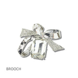 113220, ANTIQUE METALLIC BOW RECTANGLE CRYSTAL BROOCH PIN