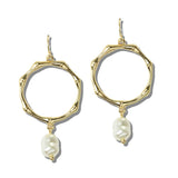 113240, BAMBOO OPEN HOOP PEARL DROP EARRINGS