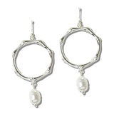 113240, BAMBOO OPEN HOOP PEARL DROP EARRINGS