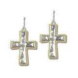 113247, HAMMERED CROSS ROPE BORDER DROP EARRINGS