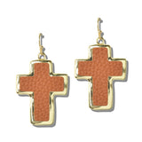 113254, FAUX LEATHER CROSS DROP EARRINGS