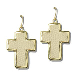 113254, FAUX LEATHER CROSS DROP EARRINGS